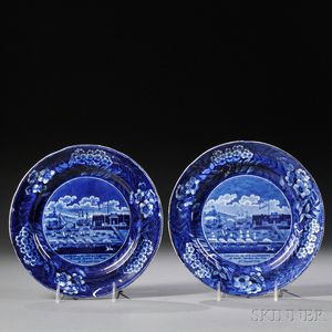 Two Historical Transfer-decorated Staffordshire Landing of LaFayette Dinner Plates