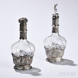 Two German Sterling Silver-mounted Glass Decanters