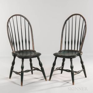Pair of Green-painted Bow-back Windsor Side Chairs