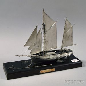 English Silver Model of a 19th Century Trading Ketch