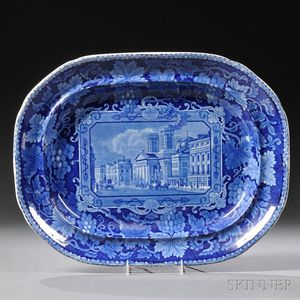 Blue and White Transfer-decorated Staffordshire Pottery Platter with London Scene