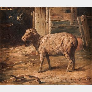 Charles Russell Loomis (American, 1857-1936) Sheep in Barnyard.