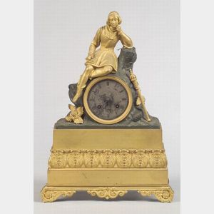 French Empire Revival Gilt and Patinated Metal Mantel Clock