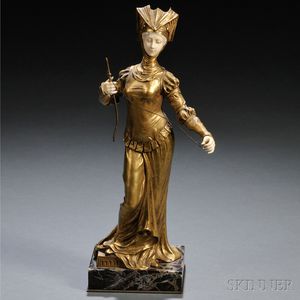 Xavier Raphanel (French, fl. Early 20th Century) Bronze and Ivory Figure of a Medieval Spinner