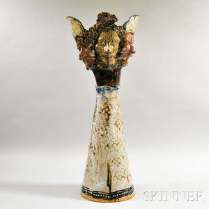 Glazed Art Pottery Faces Vase