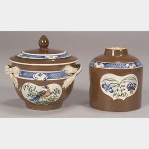 Two Leeds Batavian Brown Decorated Items