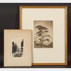 George Elbert Burr (American, 1859-1939) Lot of Two Southwestern Views: The Sentinel Pine