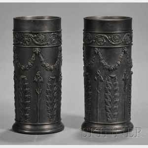 Pair of Wedgwood Black Basalt Spill Vases