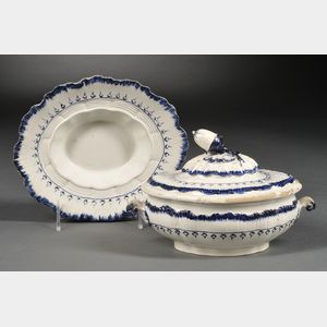 Wedgwood Mared Pattern Pearlware Covered Sauce Tureen and a Dish