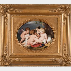 KPM Oval Porcelain Plaque of a Figural Scene with Putti