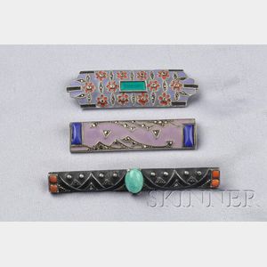 Three Sterling Silver Gem-set and Enamel Brooches, Germany