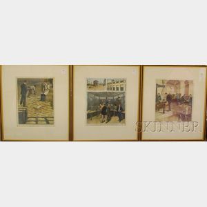 Set of Three Framed Hand-colored 19th Century Periodical Illustrations Depicting Scenes at the U.S. Treasury Building, New York.