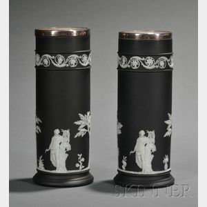 Pair of Wedgwood Black Jasper Dip Spill Vases