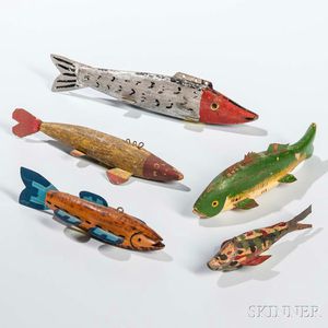 Five Carved and Painted Wooden Fish Decoys