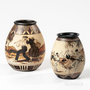 Two Ciboure Pottery Neobasque Bursiforme Vases