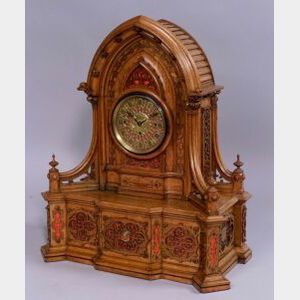 Golden Oak Gothic Revival Style Musical Clock