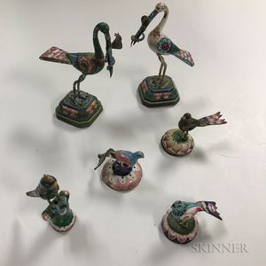 Six Enameled Metal Birds