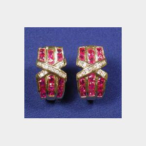 14kt Gold, Ruby, and Diamond Earclips