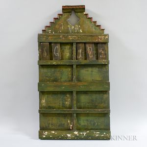 Green- and Red-painted Pine Wall Rack