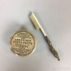 Silver-handled Toothbrush and Porcelain Toothpaste Pot