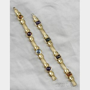 Two 18kt Gold Gem-set Bracelets