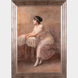 Antonio Piatti (Italian, 1875-1962) Portrait of a Young Beauty in Pink.