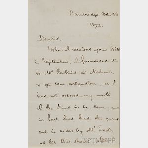 Longfellow, Henry Wadsworth (1807-1882) Autograph Letter Signed, 28 October 1872.