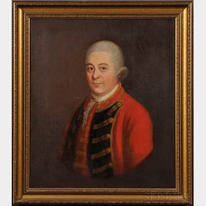 British School, 18th Century Style Portrait of a Gentleman in a Red Military Coat and Powdered Wig