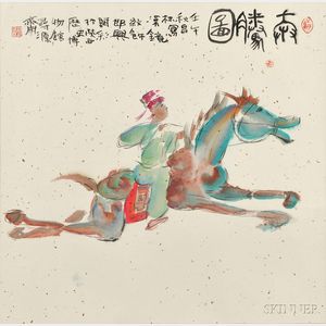 Painting Depicting a Man Riding a Horse