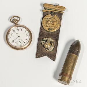 U.S. Marine Corps Pocket Watch, Lighter, and Medal