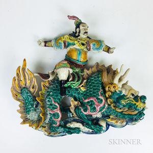 Chinese Polychrome Glazed Pottery Warrior Roof Tile