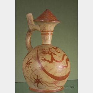 Pre-Columbian Painted Pottery Stirrup Spout Vessel