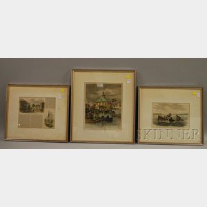 Eight Framed Mostly Hand-colored 19th Century Periodical Illustrations Depicting Views of Rhode Island.