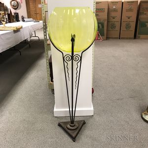 Art Deco Glass Fish Bowl and Wrought Iron Stand