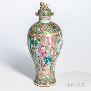 Rose Medallion Export Porcelain Vase with Cover