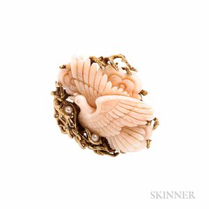 Large 14kt Gold and Coral Figural Ring