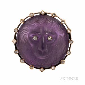 Antique Gold, Amethyst Cameo, and Diamond Pendant/Brooch