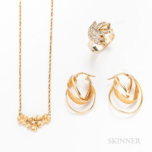 14kt Gold Ring, Earrings, and Necklace