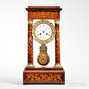 Rosewood and Marquetry Gilt-brass Portico Clock