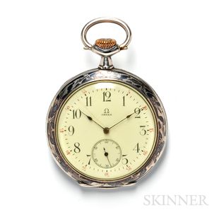 Silver Open Face Pocket Watch, Omega