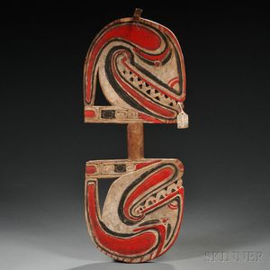 Trobriand Islands Carved and Painted Wood Dance Shield