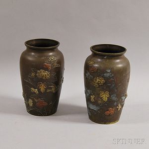 Pair of Meiji Period Mixed-metal Vases