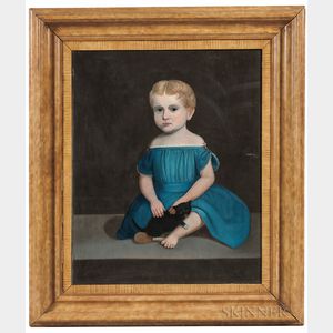 American School, 19th Century Portrait of a Child with a Black Kitten