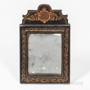 Small Black-painted and Paint-decorated Mirror