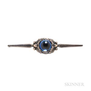 Georg Jensen .830 Silver and Synthetic Sapphire Bar Pin