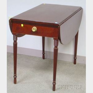 Late Federal Inlaid Mahogany Drop-leaf Pembroke Table with End Drawer.