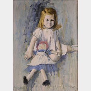 John McClelland (American, b. 1919) Portrait of a Girl with a Raggedy Ann Doll