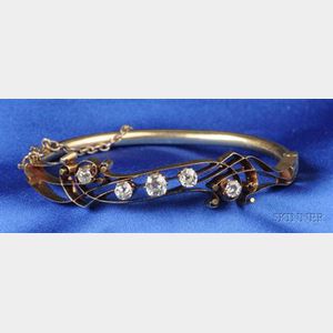 Antique 14kt Gold and Diamond Bangle Bracelet