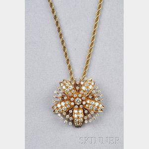 14kt Gold and Diamond Pendant/Brooch and Chain