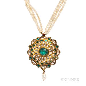 High-karat Gold Gem-set Pendant Necklace